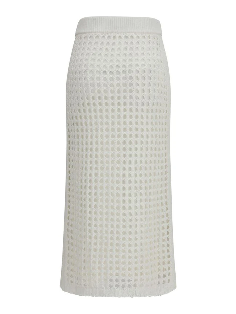 White Cotton Midi Skirt