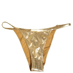 Gold-Tone Polyester Bikini Bottom Logo Swimwear