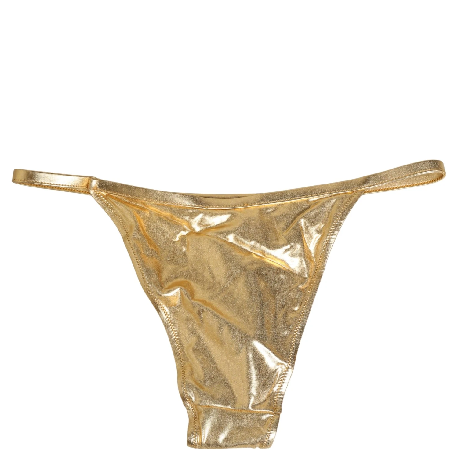 Gold-Tone Polyester Bikini Bottom Logo Swimwear