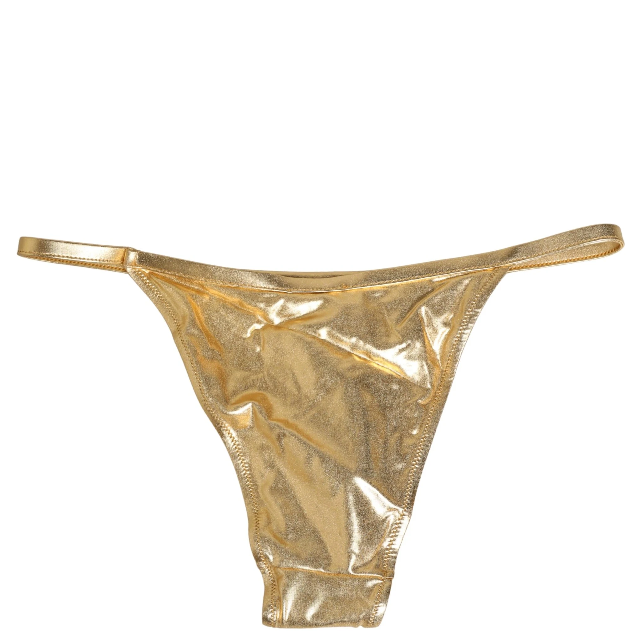 Gold-Tone Polyester Bikini Bottom Logo Swimwear