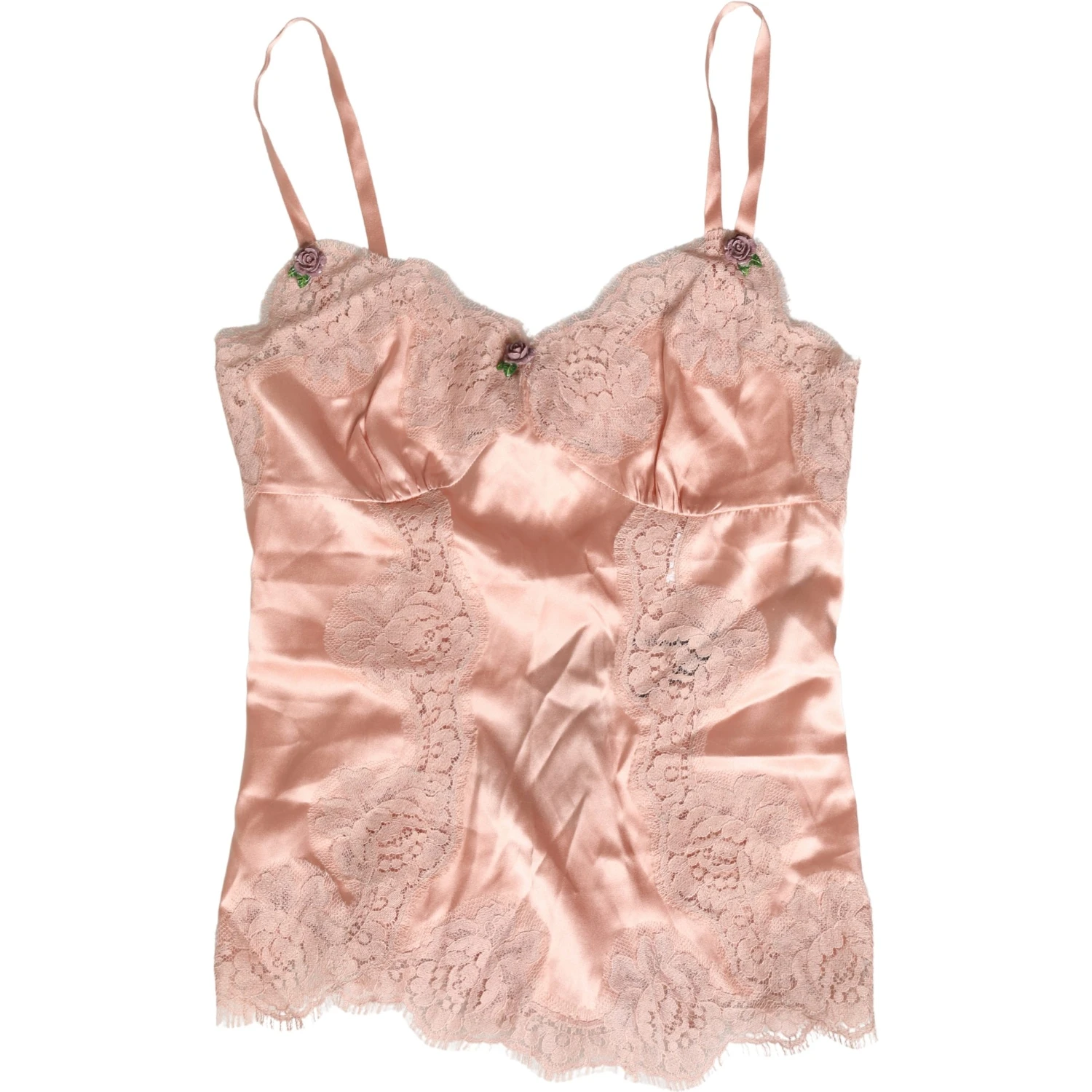 Pink Lace Silk Satin Tank Lingerie Sleepwear