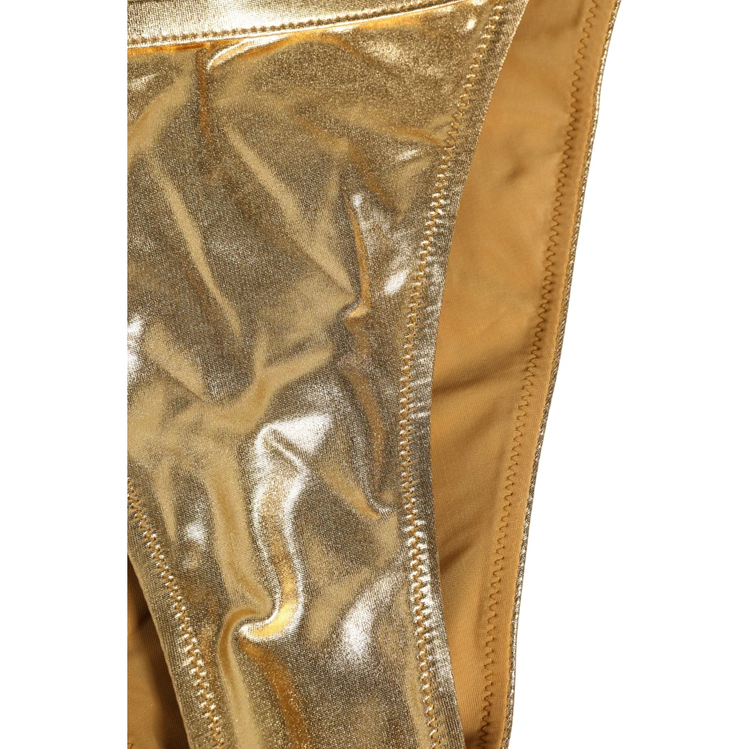 Gold-Tone Polyester Bikini Bottom Logo Swimwear