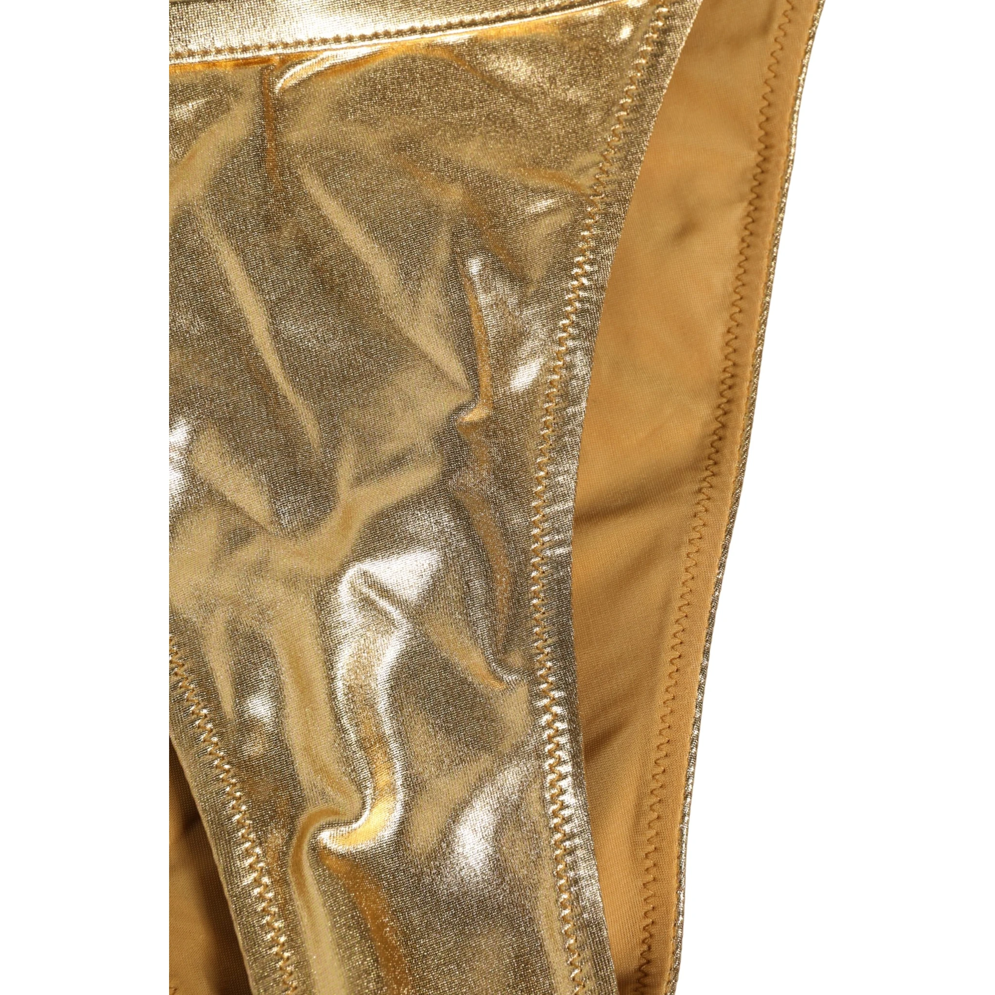 Gold-Tone Polyester Bikini Bottom Logo Swimwear