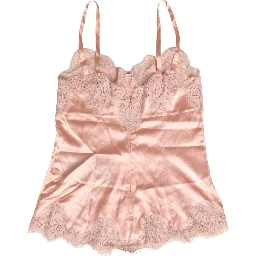 Pink Lace Silk Satin Tank Lingerie Sleepwear
