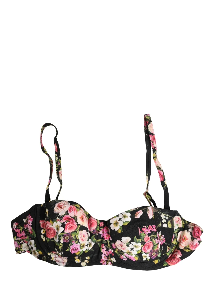 Black Floral Padded Balconnet Bra Underwear