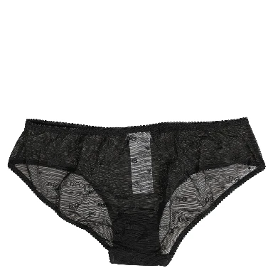 Black Sheer Mesh Lace Logo Brief Panty Underwear