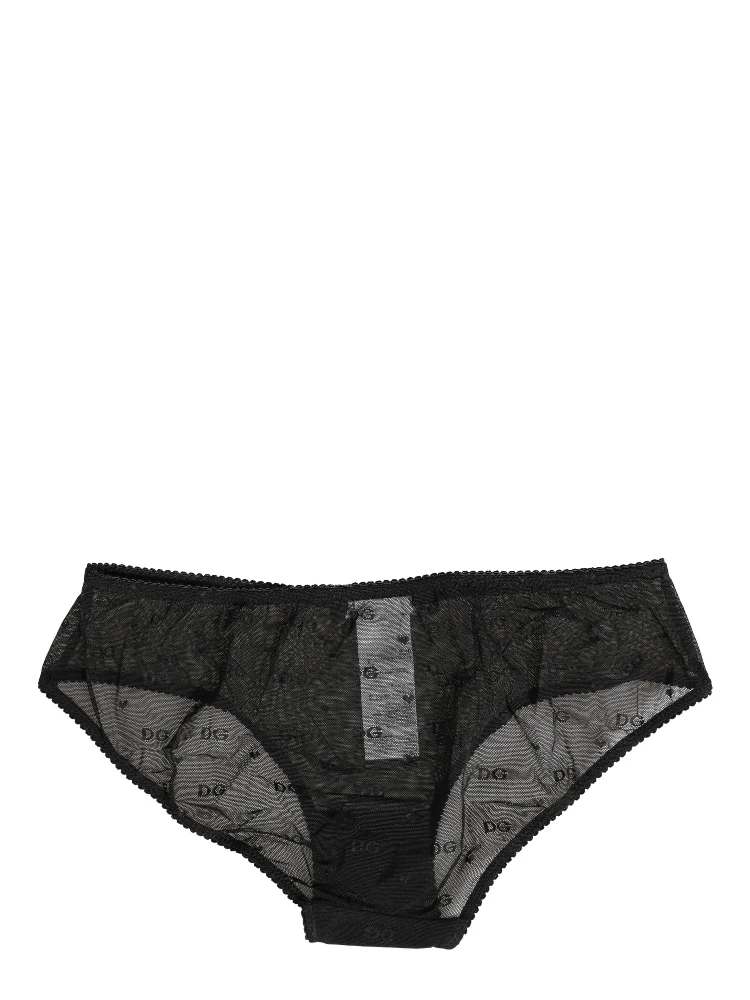 Black Sheer Mesh Lace Logo Brief Panty Underwear