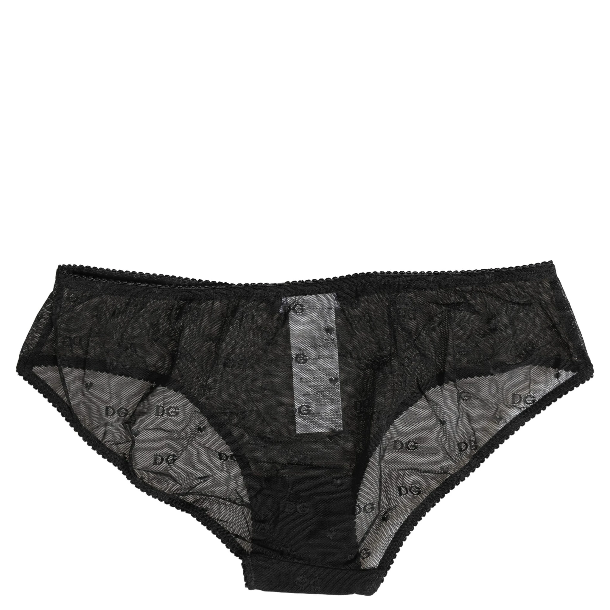 Black Sheer Mesh Lace Logo Brief Panty Underwear