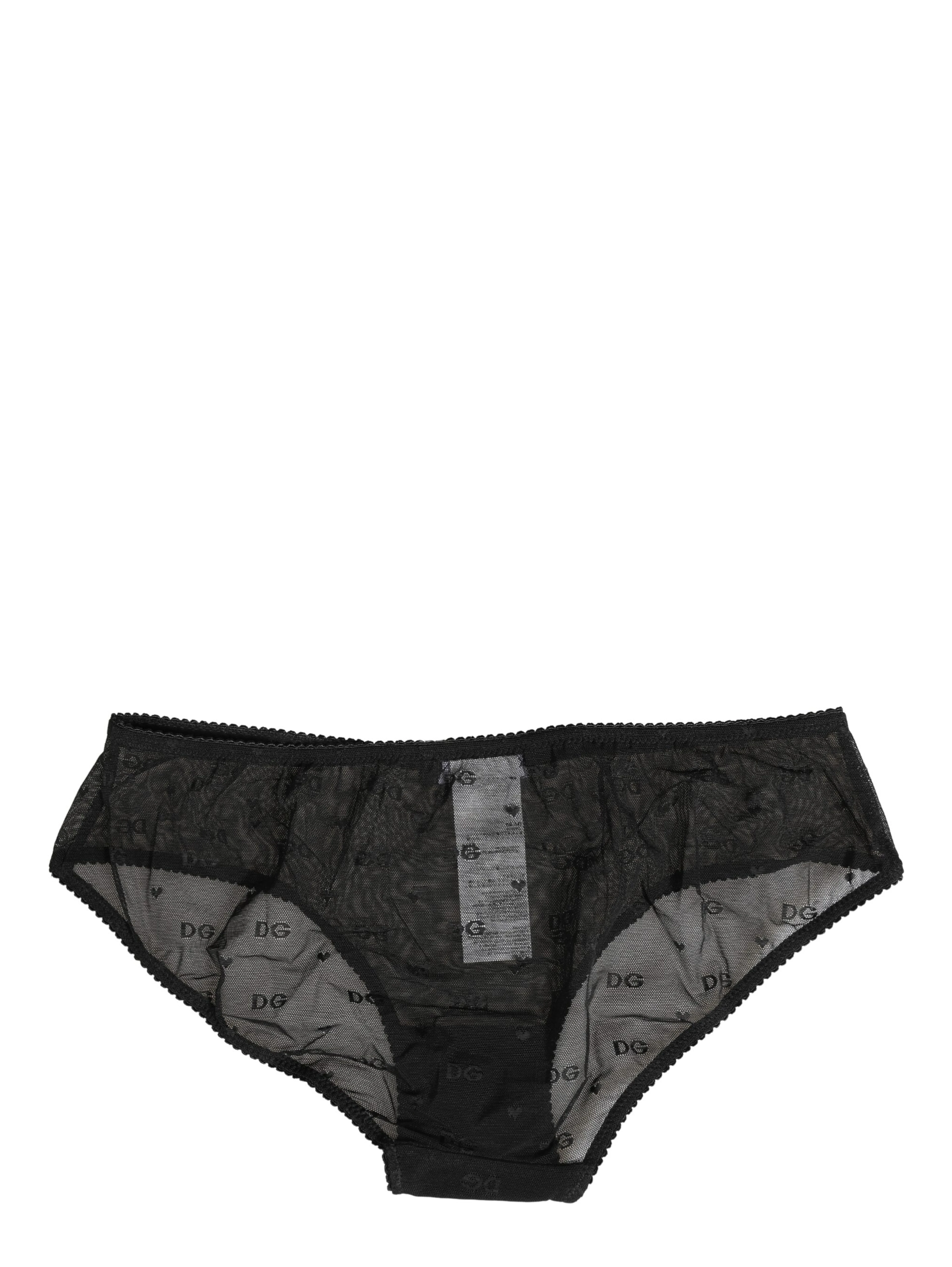 Black Sheer Mesh Lace Logo Brief Panty Underwear