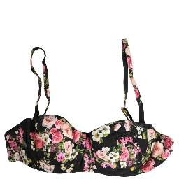 Black Floral Padded Balconnet Bra Underwear