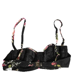 Black Floral Padded Balconnet Bra Underwear