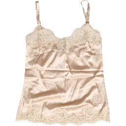 Beige Lace Silk Satin Tank Lingerie Sleepwear