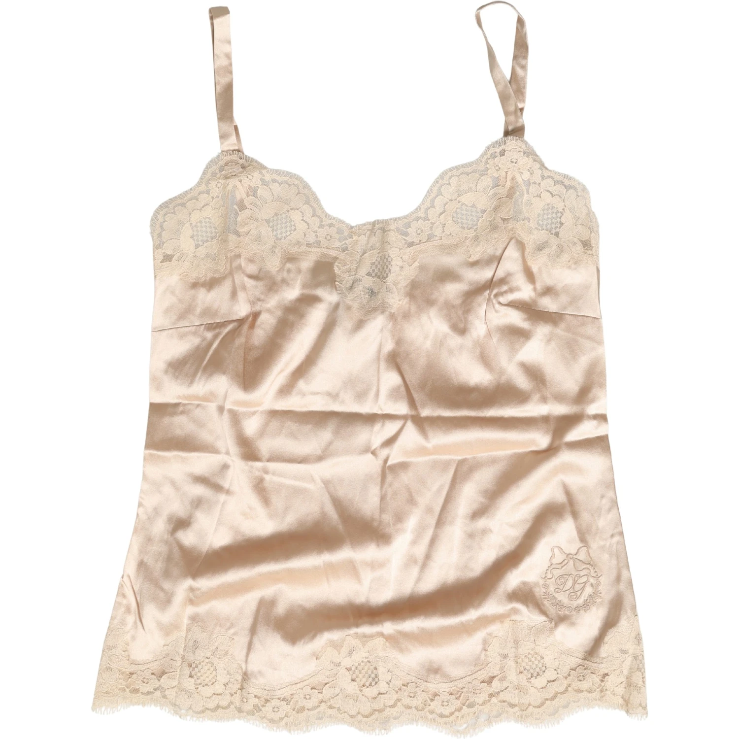 Beige Lace Silk Satin Tank Lingerie Sleepwear