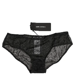Black Sheer Mesh Lace Logo Brief Panty Underwear