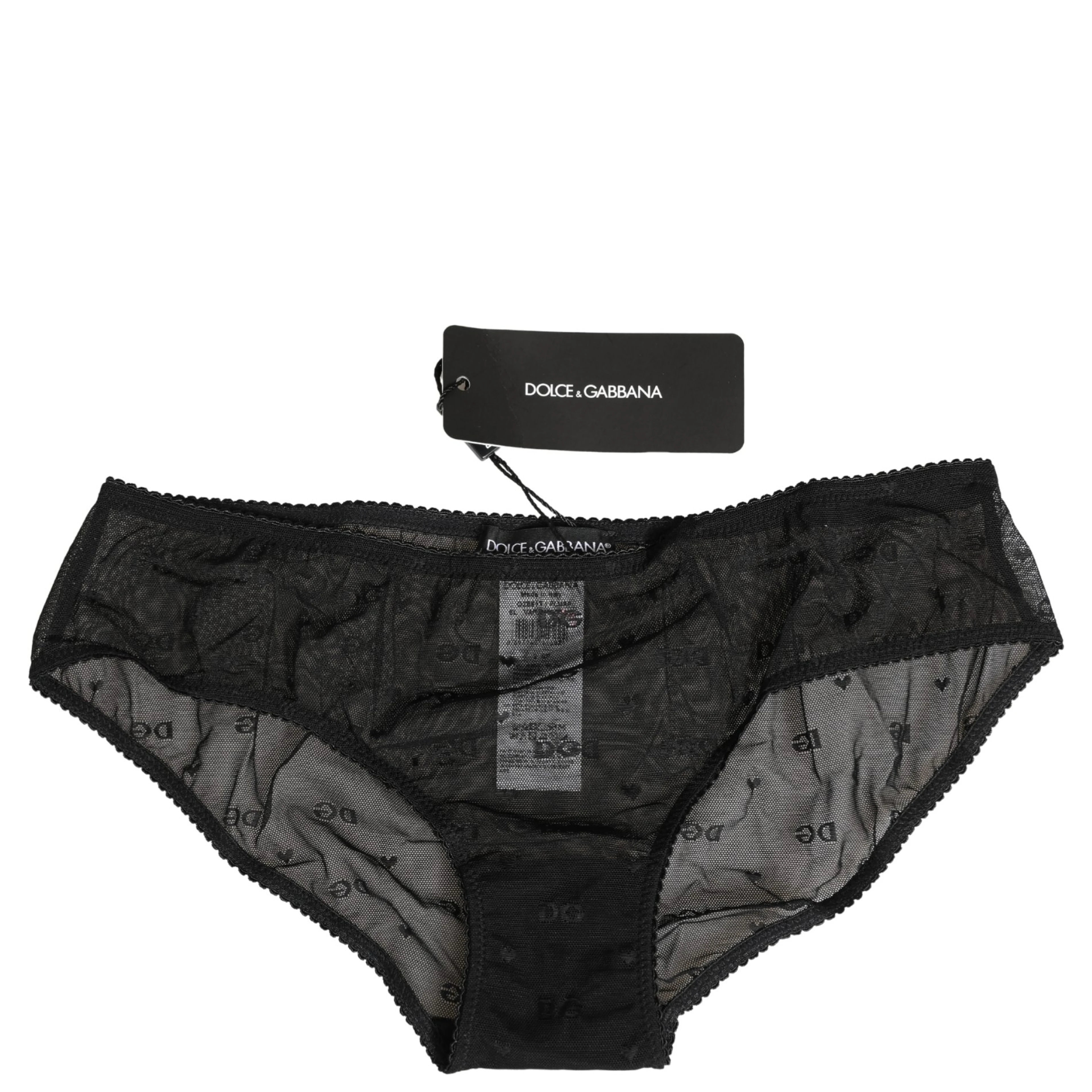 Black Sheer Mesh Lace Logo Brief Panty Underwear