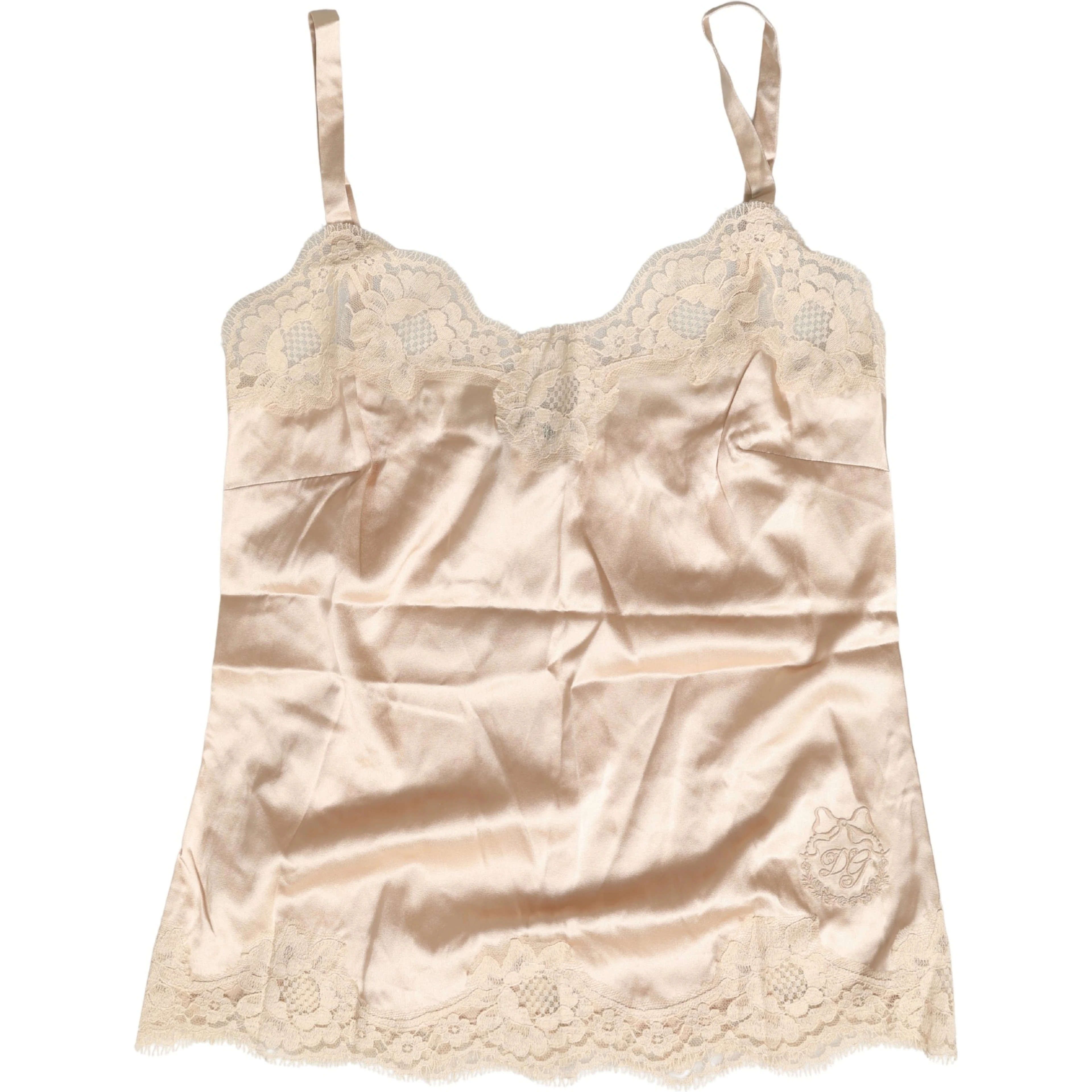 Beige Lace Silk Satin Tank Lingerie Sleepwear