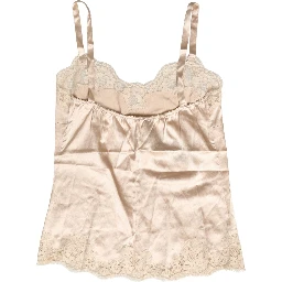 Beige Lace Silk Satin Tank Lingerie Sleepwear