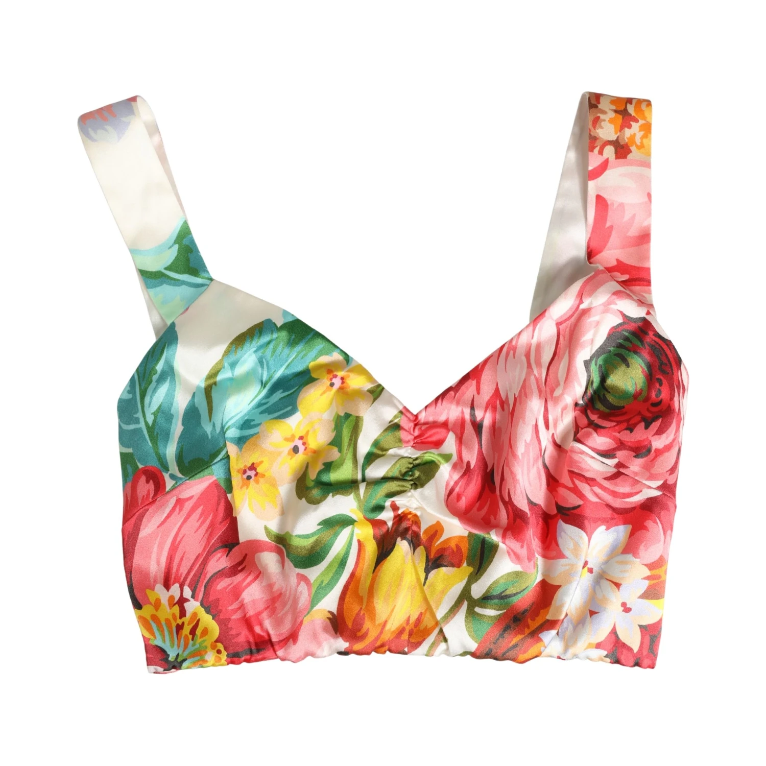Multicolor Floral Print Silk Cropped Bustier Top