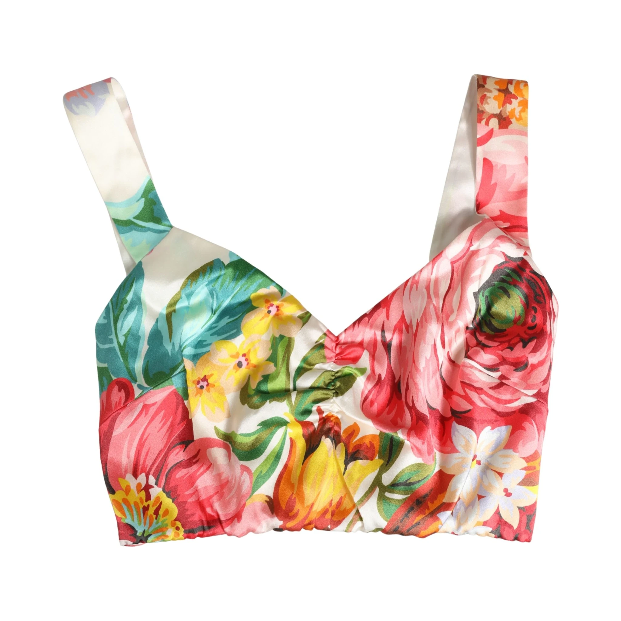 Multicolor Floral Print Silk Cropped Bustier Top