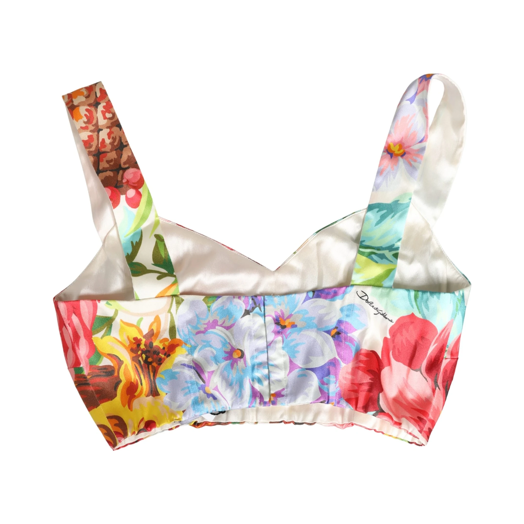 Multicolor Floral Print Silk Cropped Bustier Top