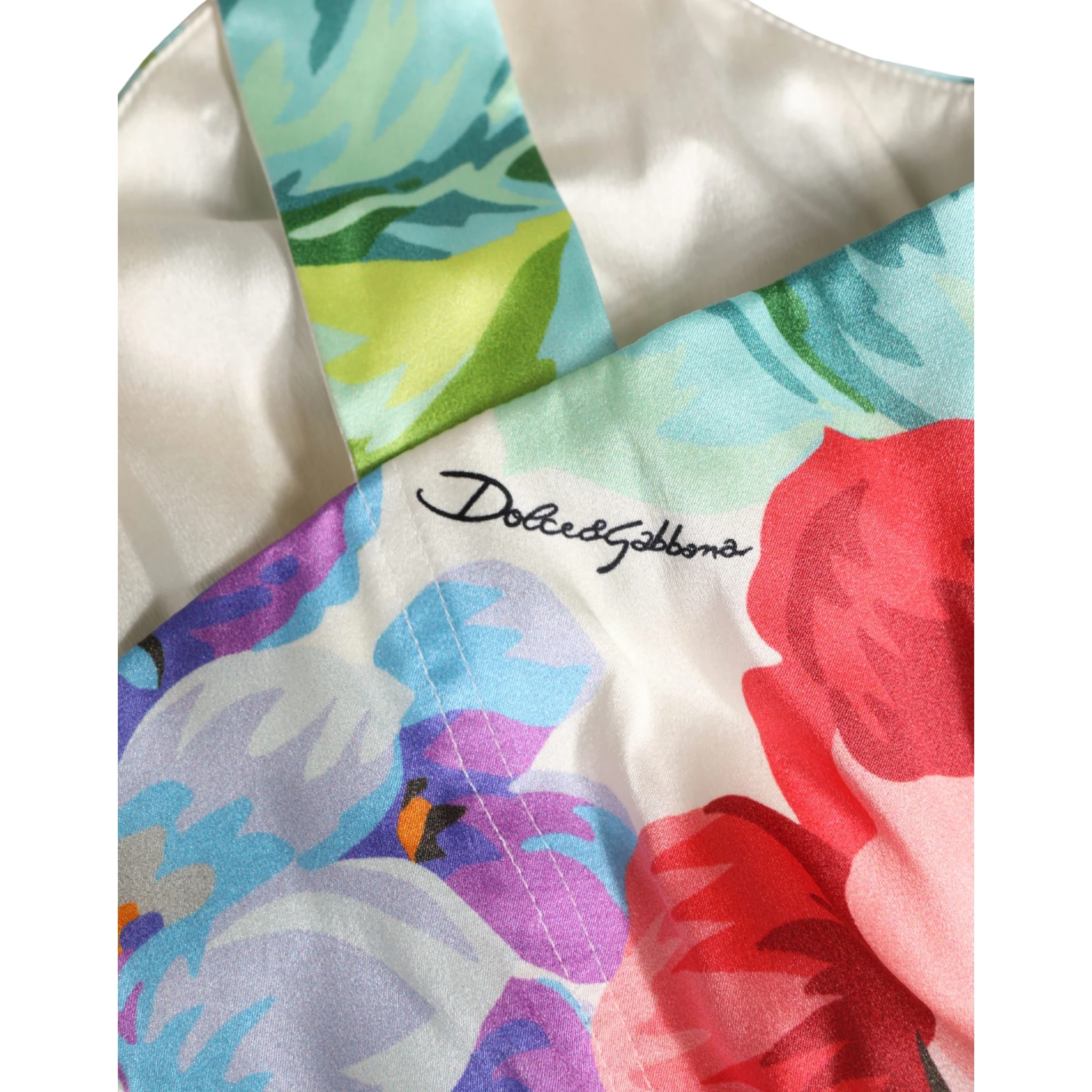 Multicolor Floral Print Silk Cropped Bustier Top