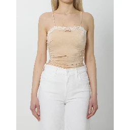 Gathered bodysuit with lace