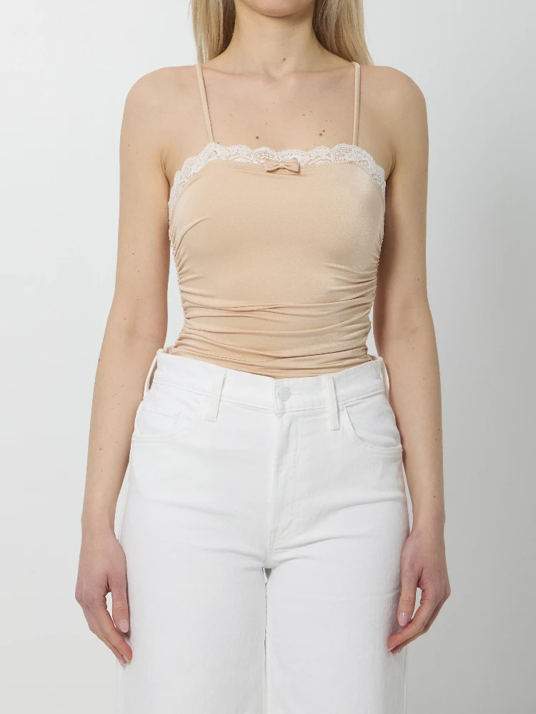 Gathered bodysuit with lace