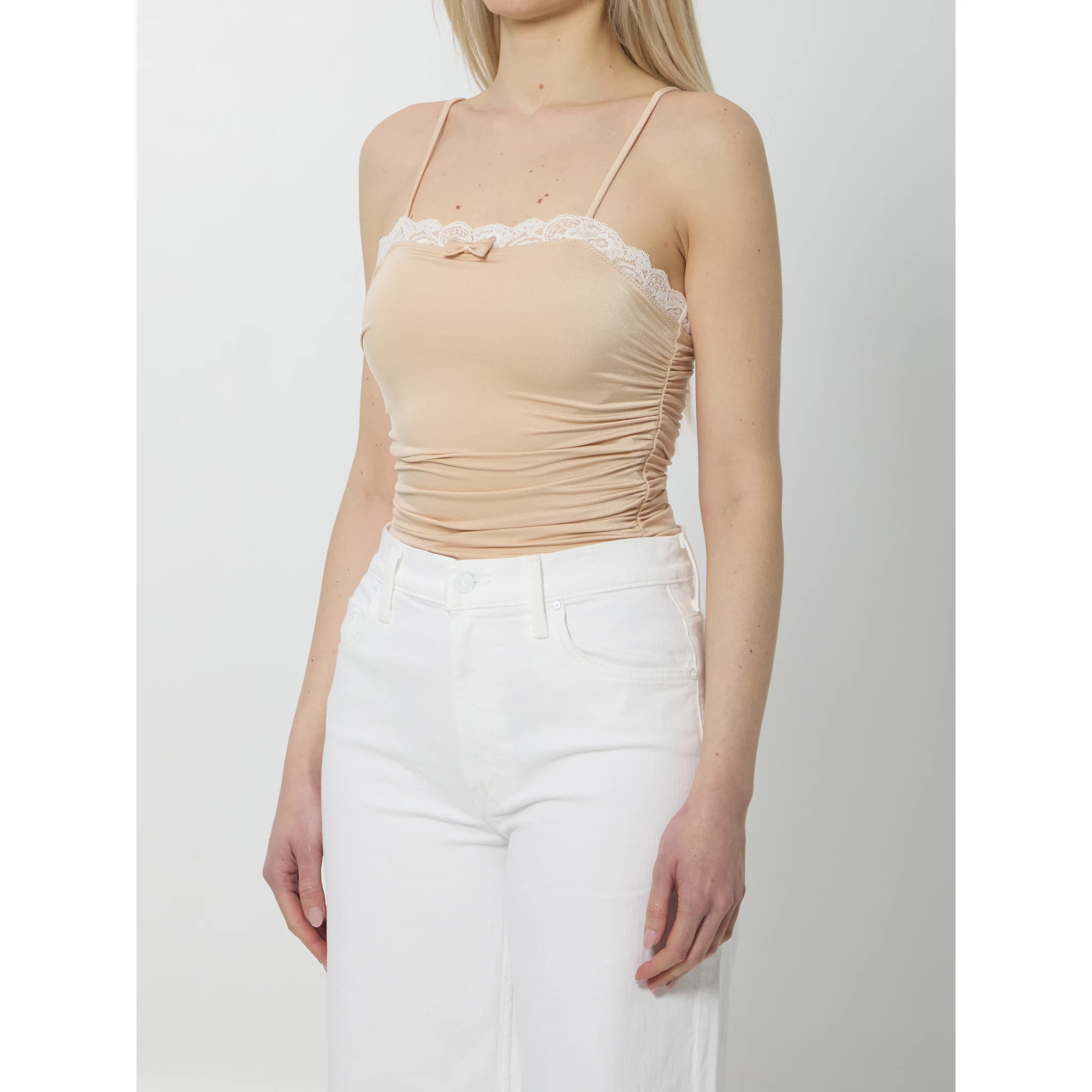 Gathered bodysuit with lace