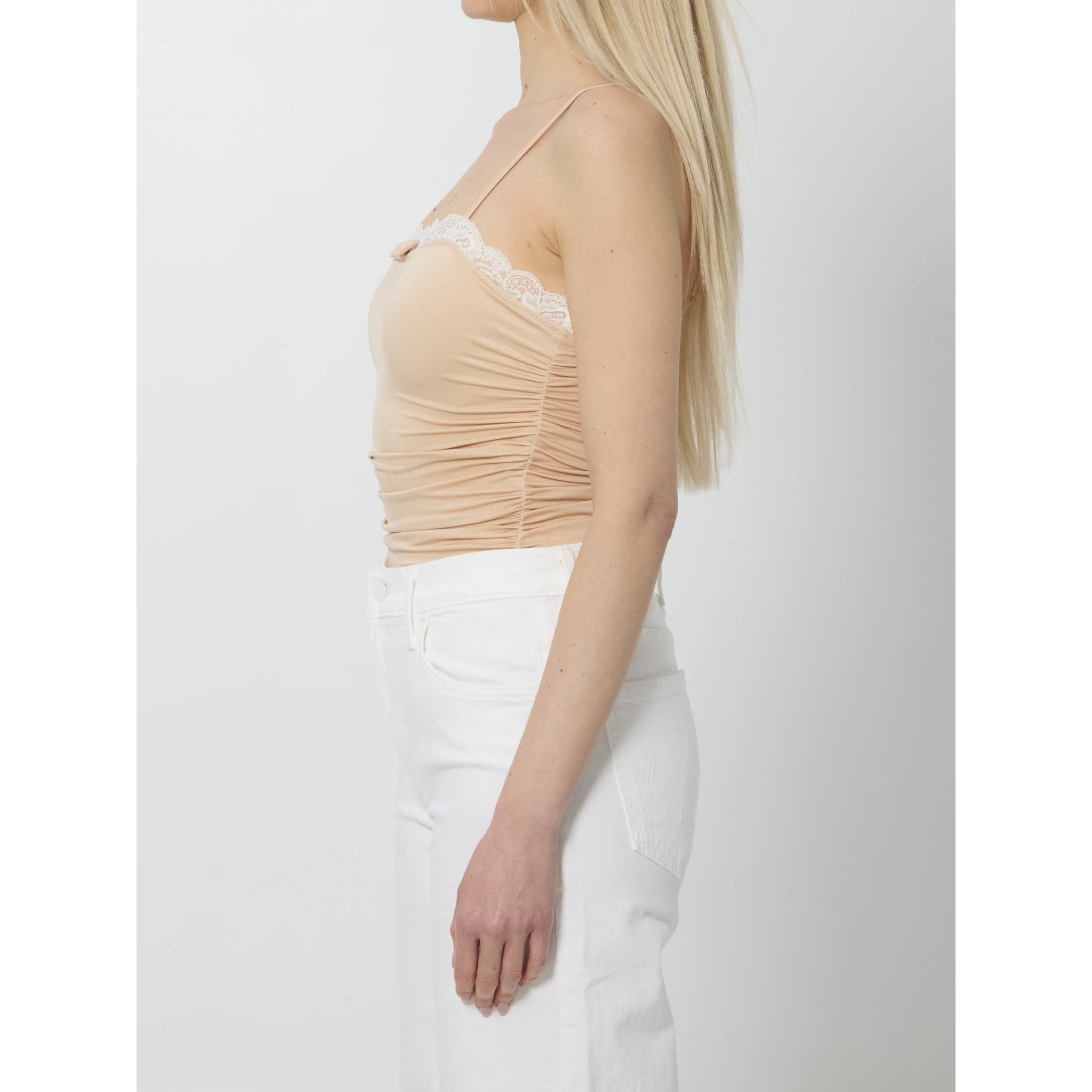 Gathered bodysuit with lace