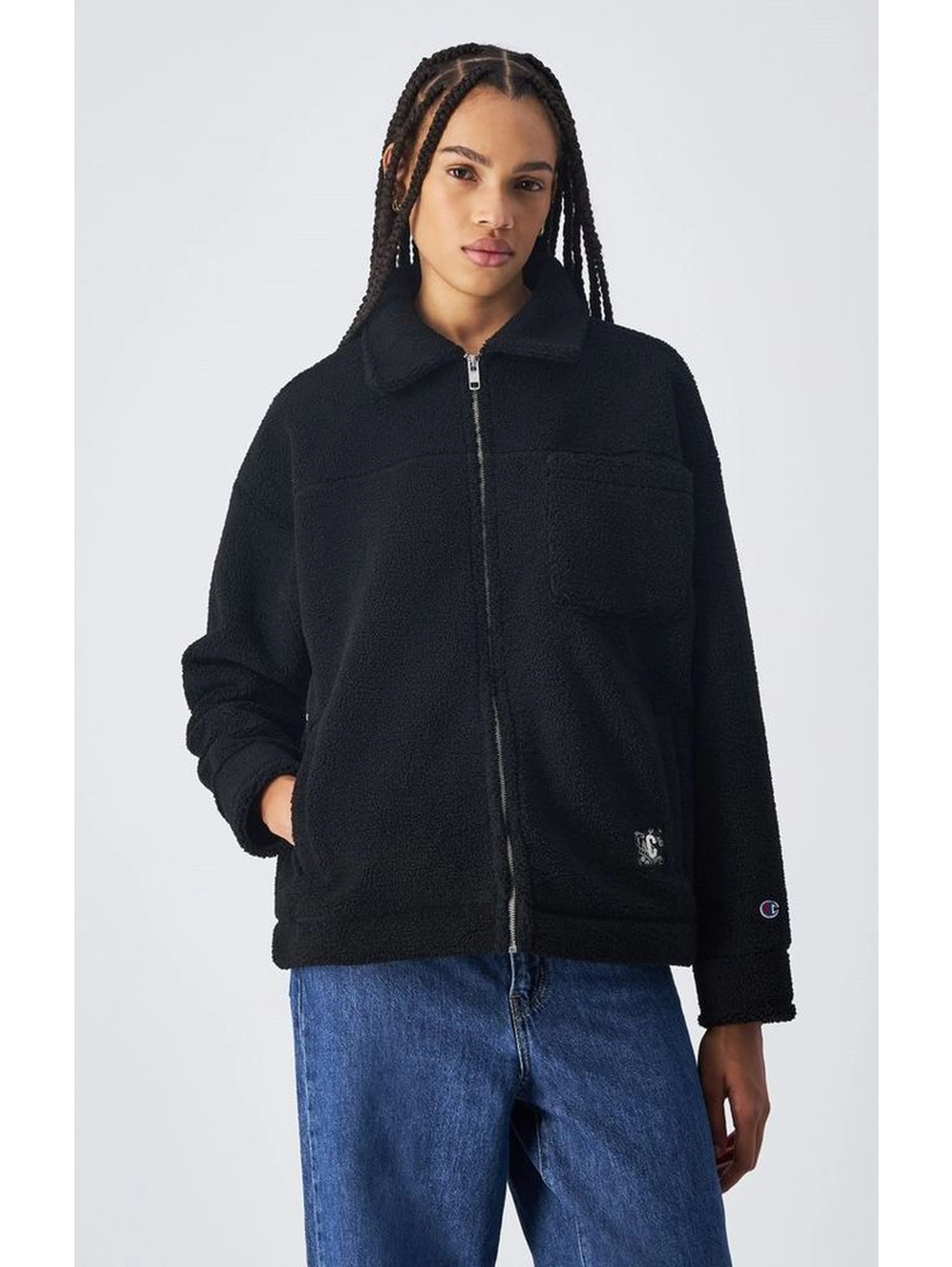 Black Polyester Full-Length Jacket