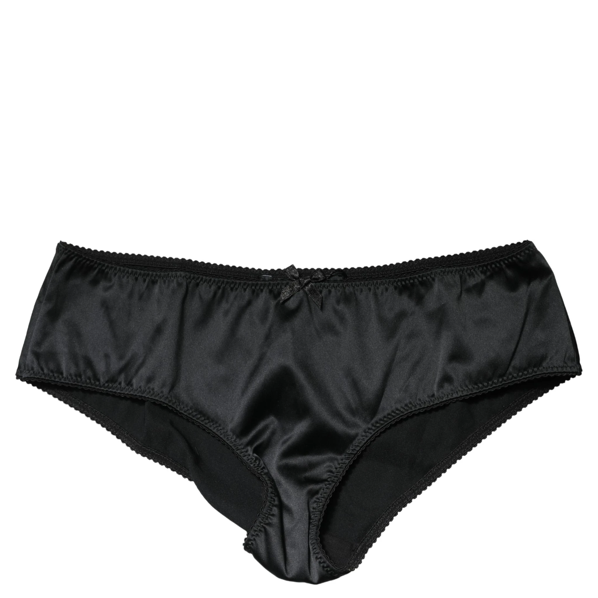 Black Silk Stretch Mid Waist Brief Panty Underwear