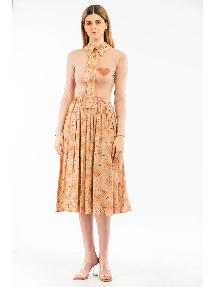 Beige Wool Casual Dress