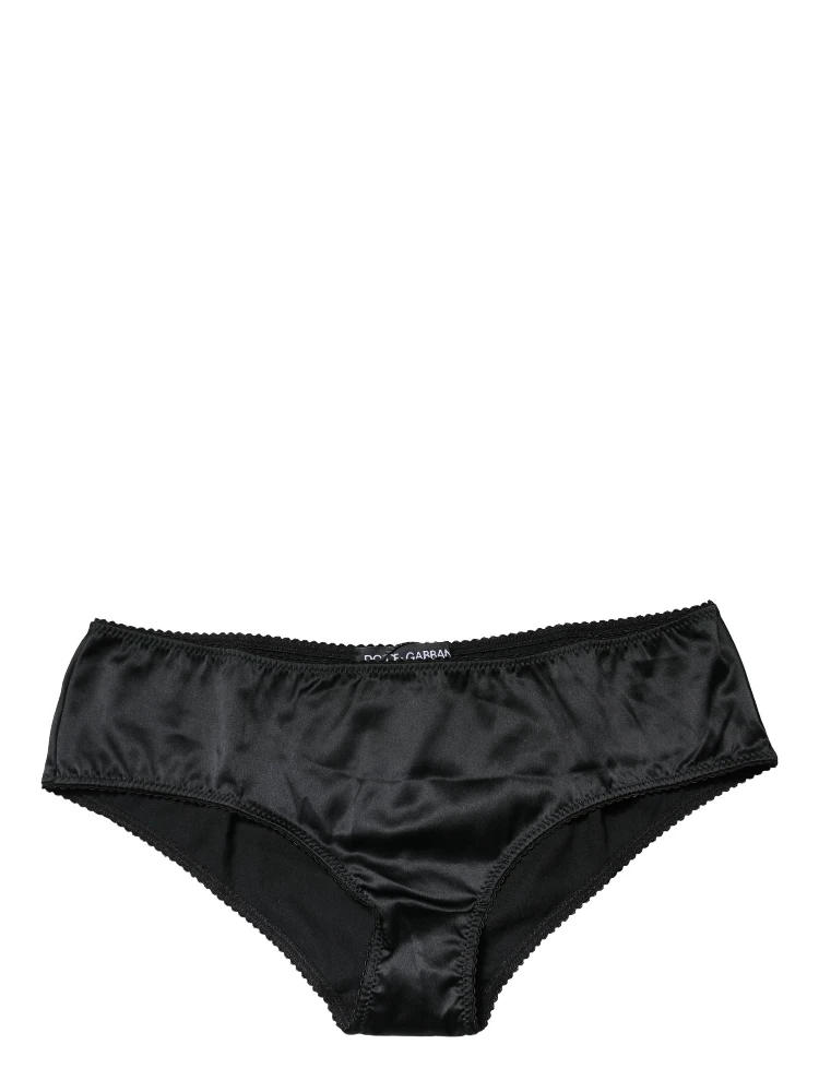 Black Silk Stretch Mid Waist Brief Panty Underwear