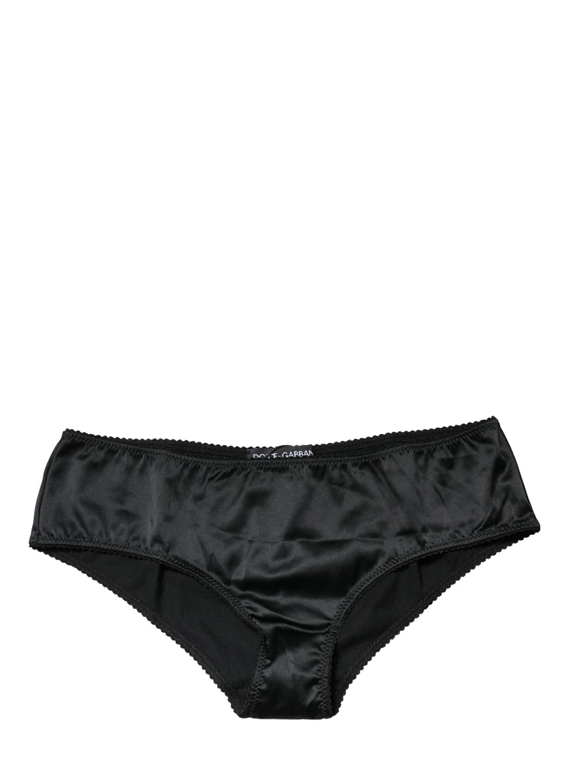 Black Silk Stretch Mid Waist Brief Panty Underwear