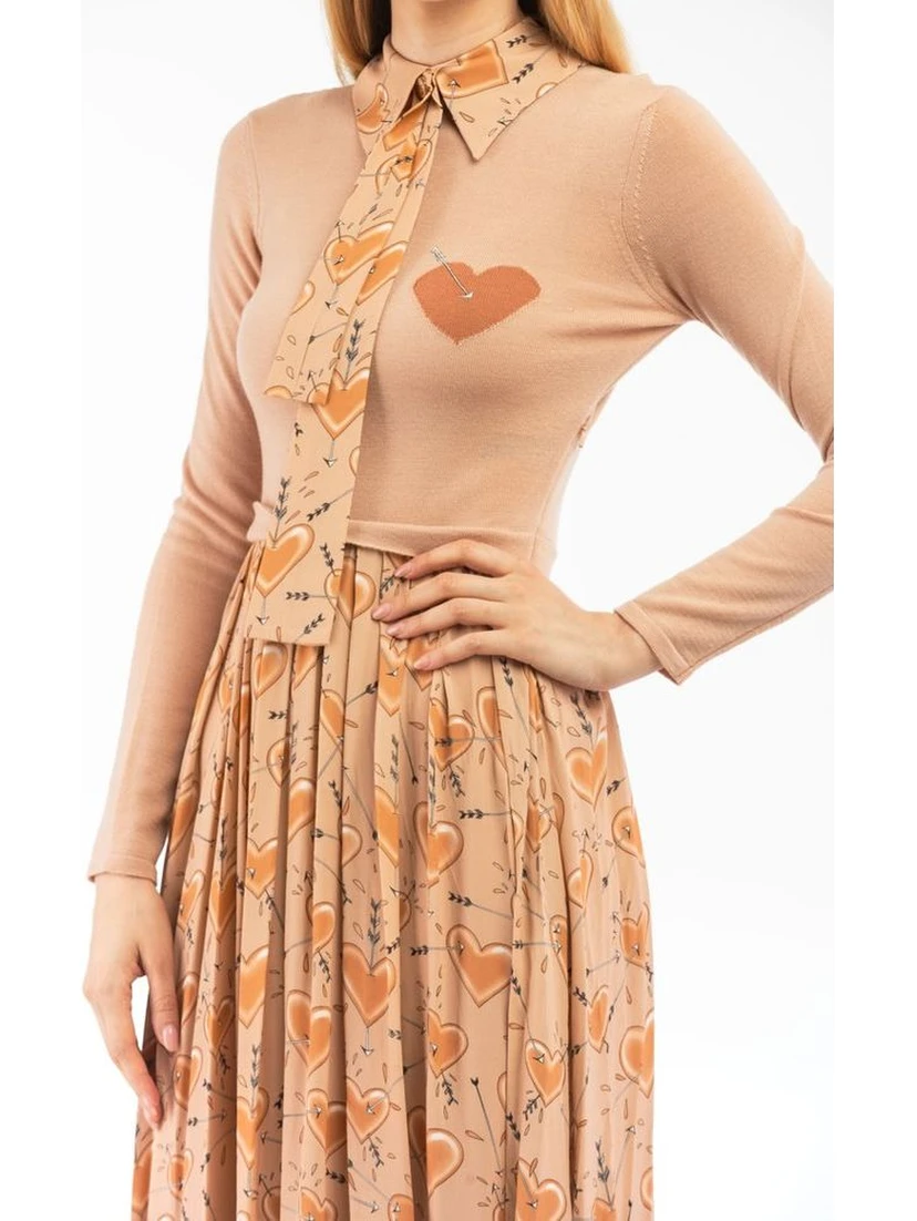 Beige Wool Casual Dress