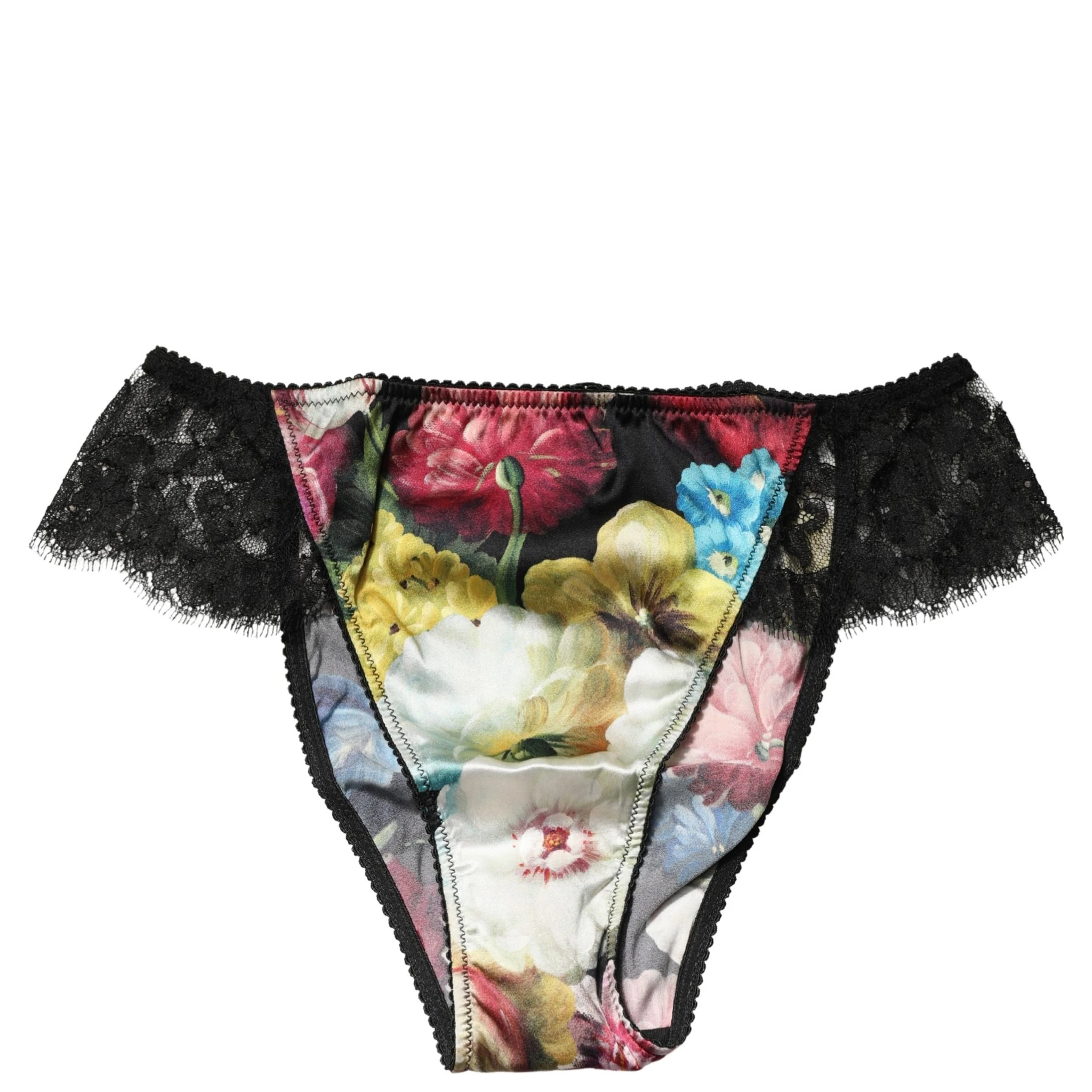 Black Floral Lace Mid Waist Brief Panty Underwear