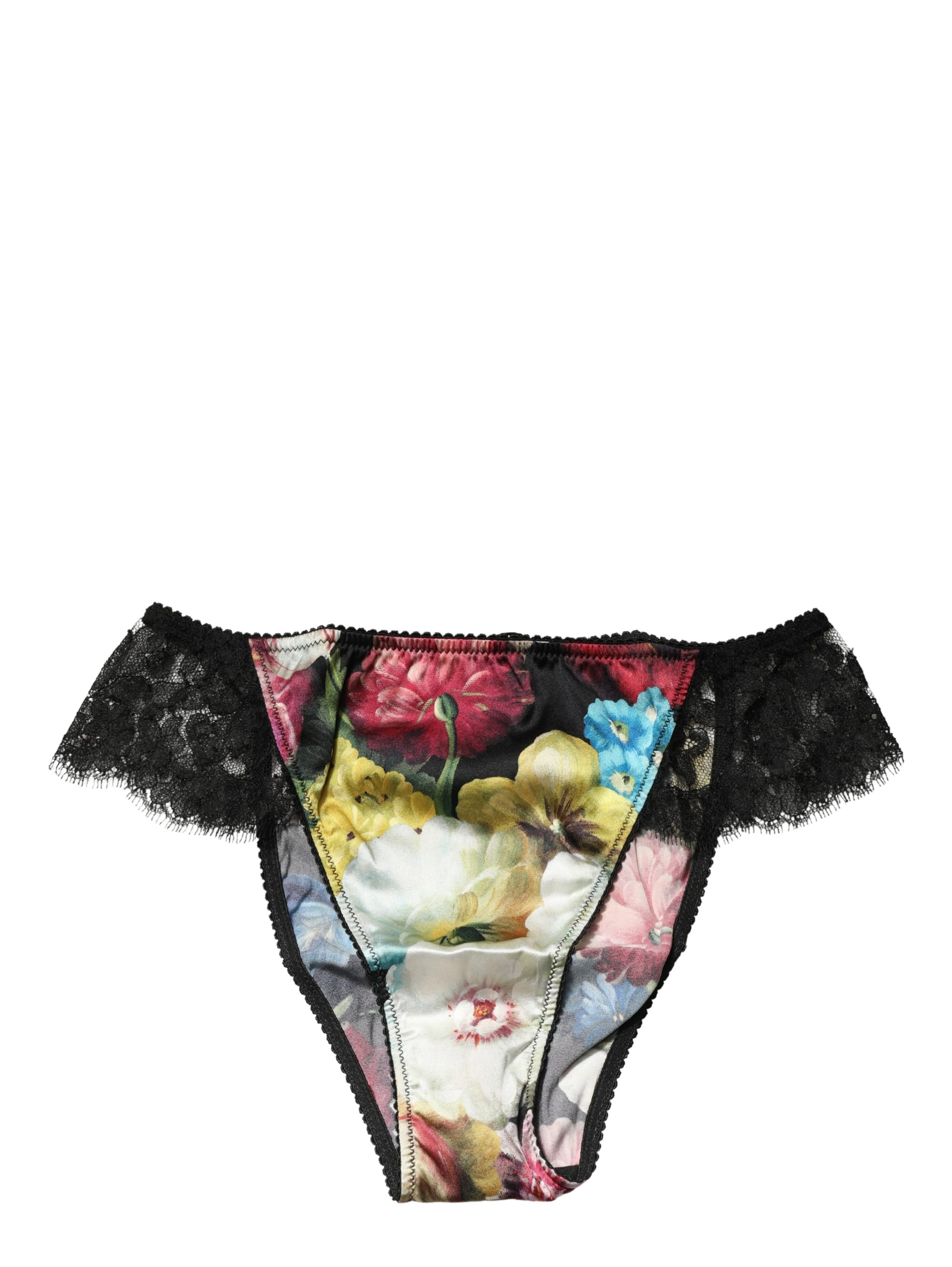 Black Floral Lace Mid Waist Brief Panty Underwear