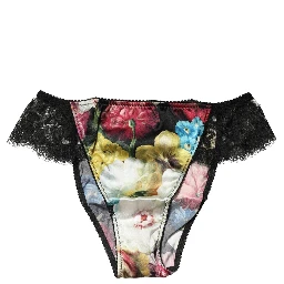 Black Floral Lace Mid Waist Brief Panty Underwear