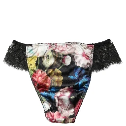 Black Floral Lace Mid Waist Brief Panty Underwear