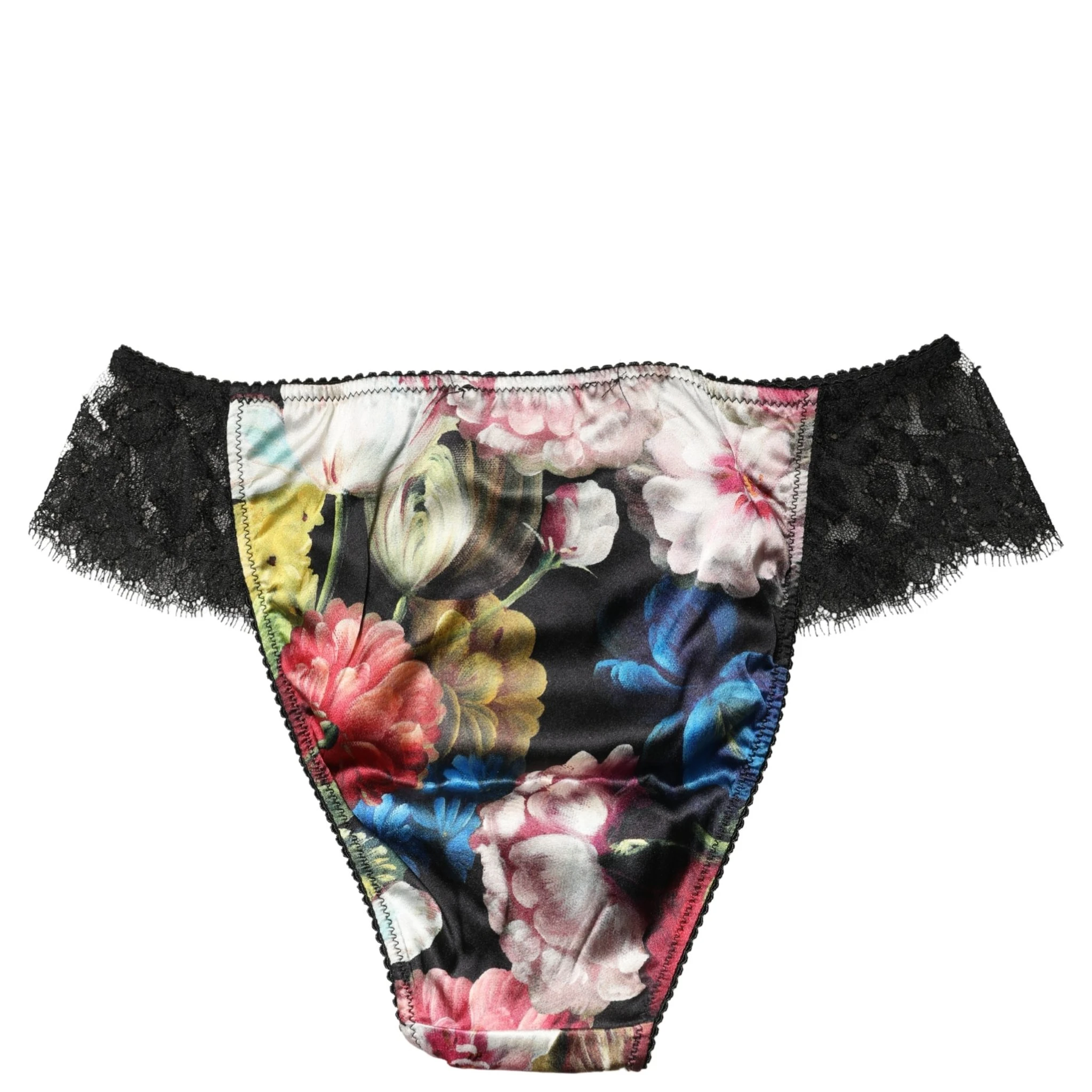 Black Floral Lace Mid Waist Brief Panty Underwear