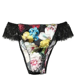 Black Floral Lace Mid Waist Brief Panty Underwear