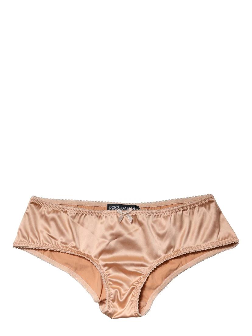 Beige Silk Stretch Mid Waist Brief Panty Underwear