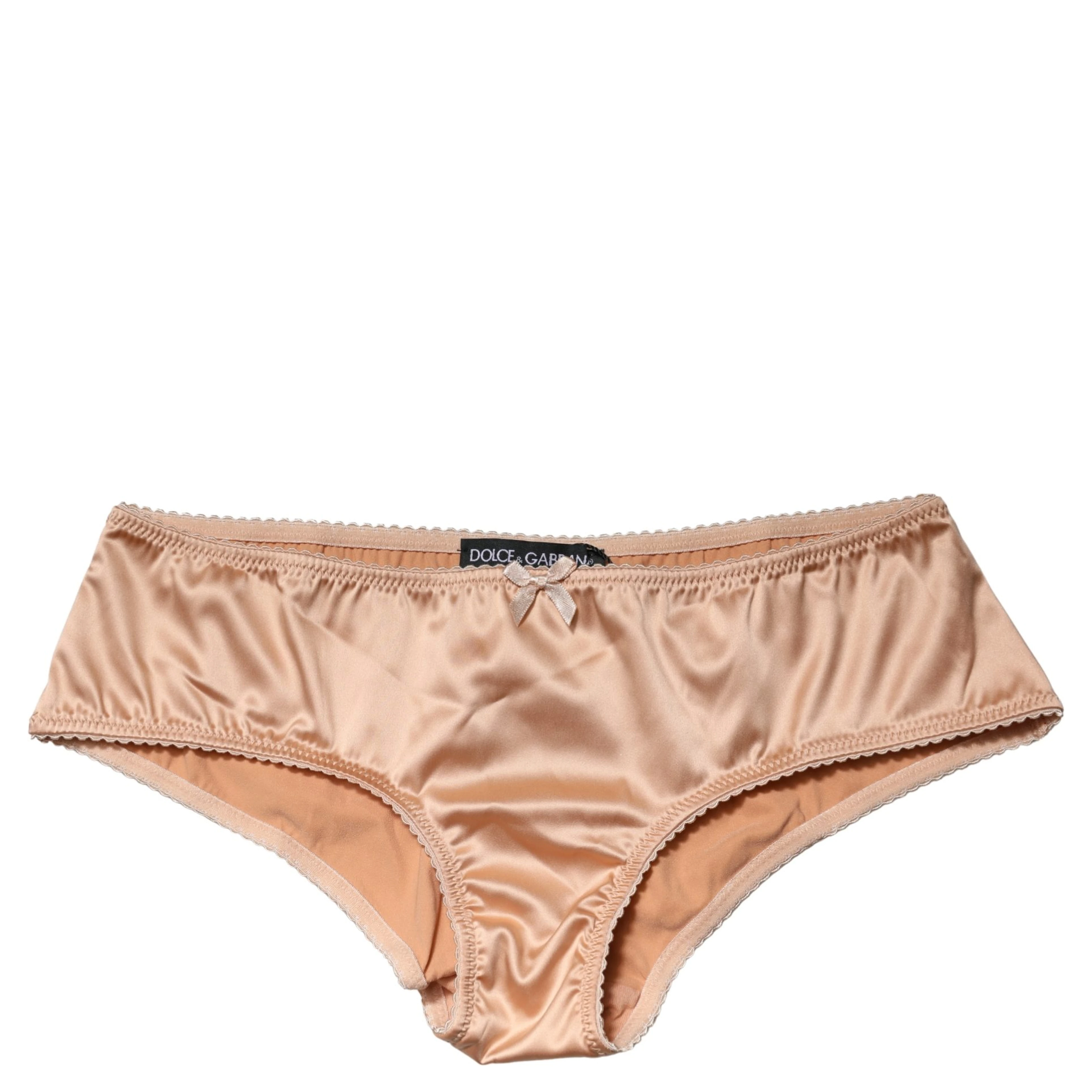 Beige Silk Stretch Mid Waist Brief Panty Underwear