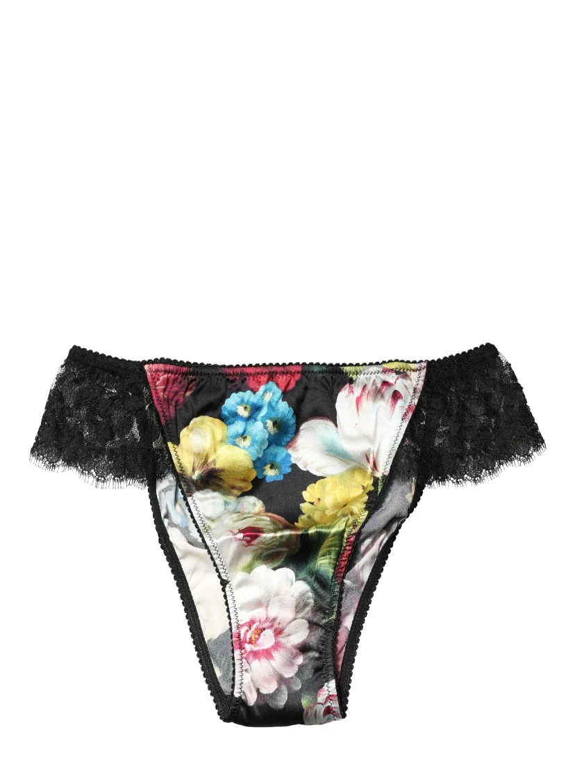 Black Floral Lace Mid Waist Brief Panty Underwear