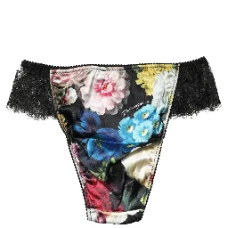 Black Floral Lace Mid Waist Brief Panty Underwear