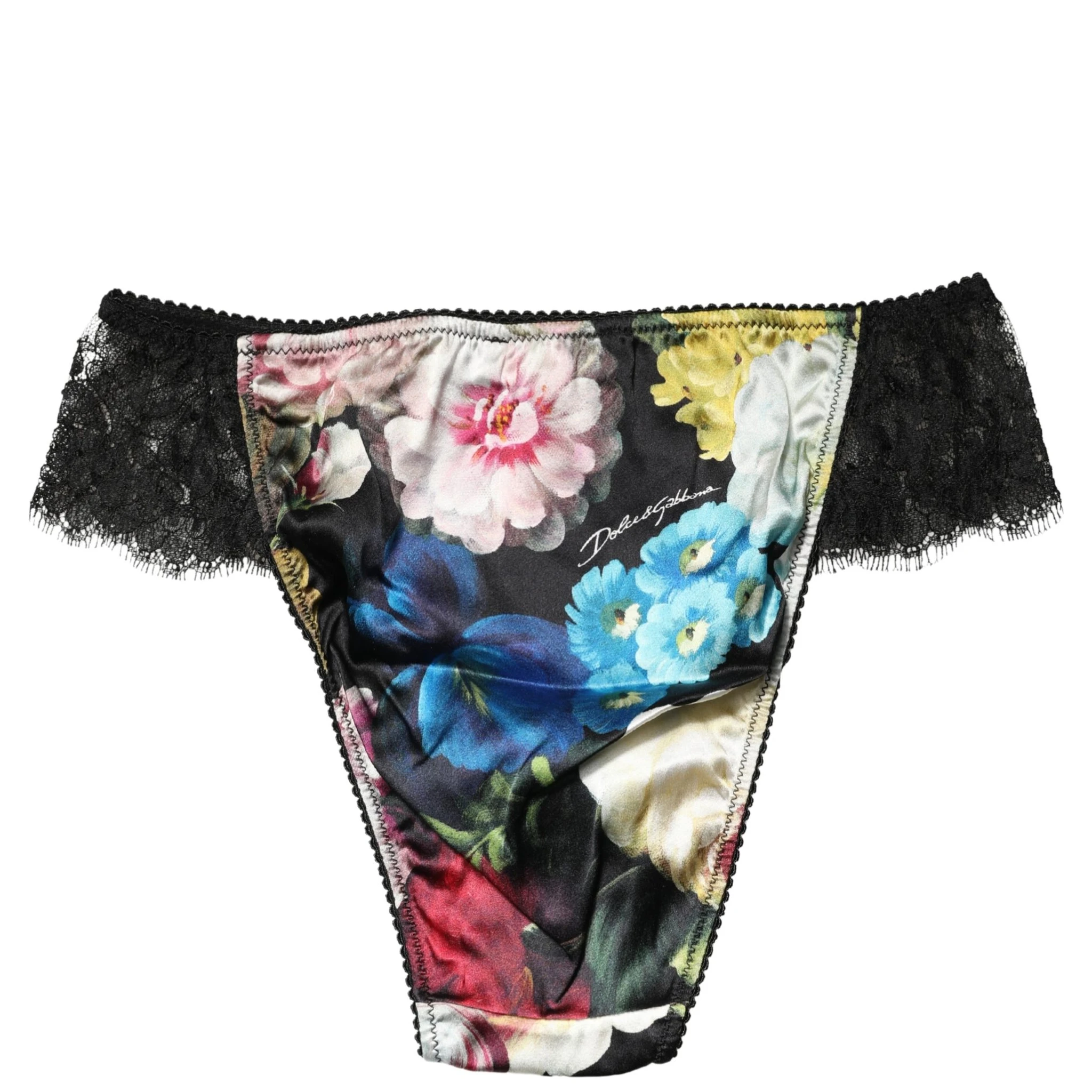 Black Floral Lace Mid Waist Brief Panty Underwear