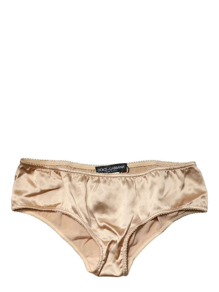 Beige Silk Stretch Mid Waist Brief Panty Underwear