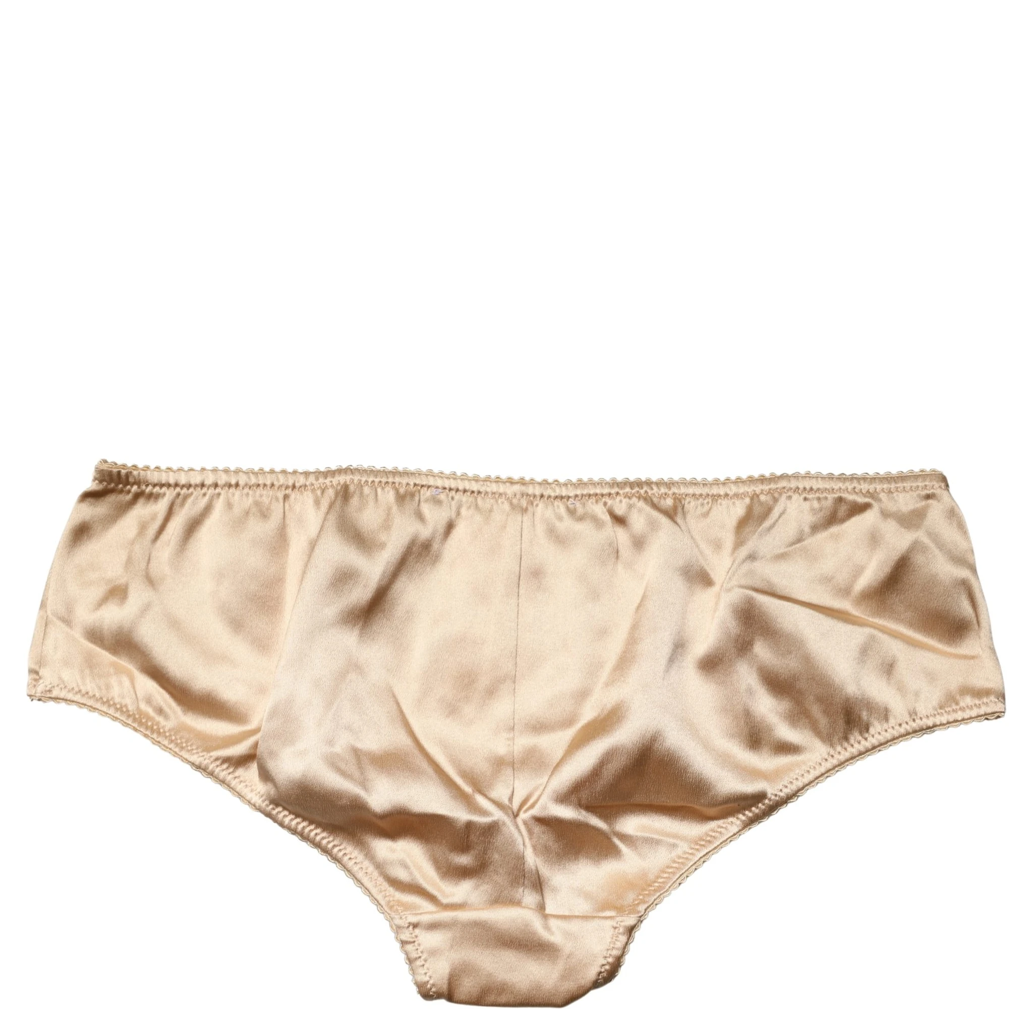 Beige Silk Stretch Mid Waist Brief Panty Underwear