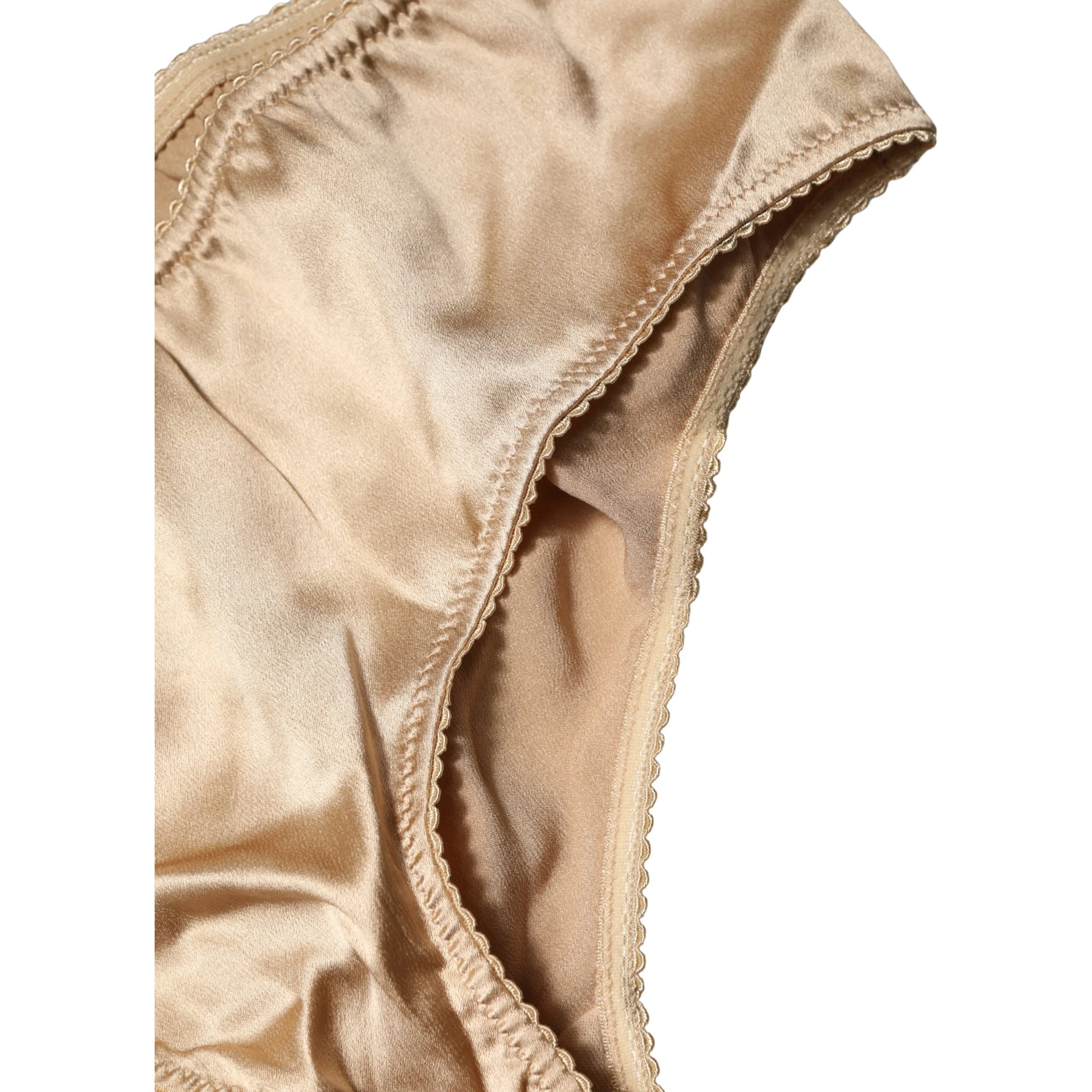 Beige Silk Stretch Mid Waist Brief Panty Underwear