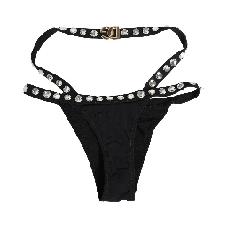 Black Crystal Embellished Bikini Bottom Swimwear